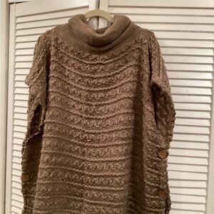 Cozy Brown Cowl Neck Button Side Cape OS
